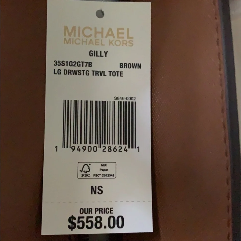 MICHAEL KORS GILLY LARGE DRAWSTRING TOTE BROWN SIGNATURE COLOR